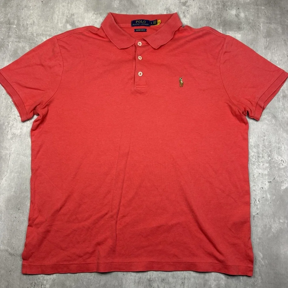 Polo By Ralph Lauren Pima Soft Touch Polo Custom Slim Fit Flesh Pony Men's Large